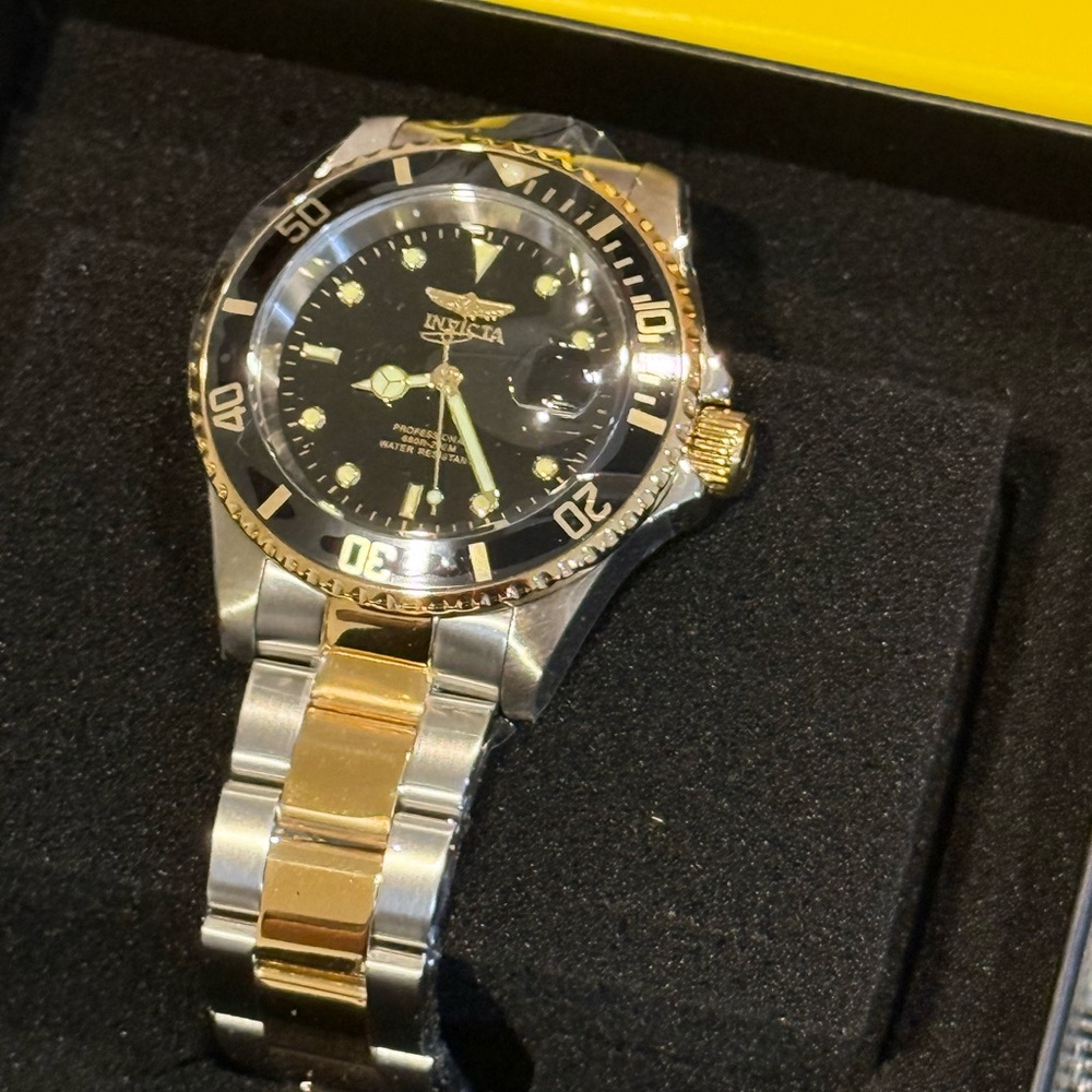 Invicta Silver and Gold Pro Diver Watch with Black Dial